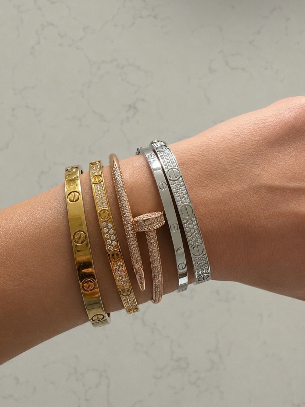 $ is for each! Luxury Screw-Detail Bracelet Set in Gold, Rose Gold and Silver